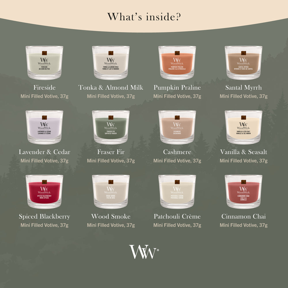 WoodWick Adventskalender 12 Days of Fragrance - 12 Stück - Duftkerze im Glas - Holzdocht