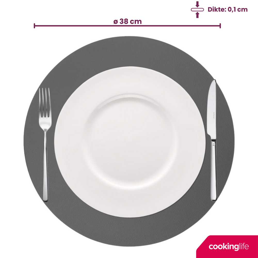Cookinglife Tischsets - Doppelseitig - Veganes Leder - Grau / Rosa ø 38 cm - 6 Stück