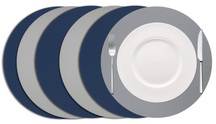 Cookinglife Tischsets - Doppelseitig - Veganes Leder - Grau / Blau ø 38 cm - 6 Stück