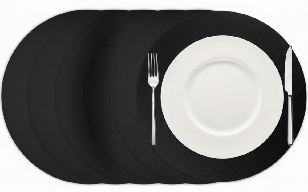 Cookinglife Tischsets - Veganes Leder - Schwarz - ø 38 cm - 6 Stück