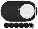 Cookinglife 6 Platzsets + 6 Untersetzer - Rund - Veganes Leder - Schwarz - 12 Stück