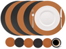 Cookinglife 6 Platzsets + 6 Untersetzer - Doppelseitig - Rund - Veganes Leder - Schwarz / Cognac - 12 Stück