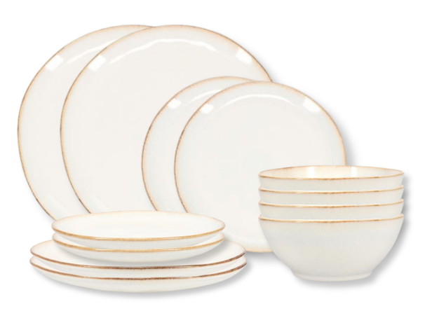 Salt & Pepper Geschirrset Artisan Weiß - 12-teilig / 4 Personen - 4 Speiseteller, 4 Frühstücksteller und 4 Schalen