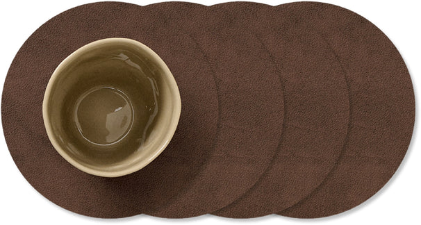 LIND DNA Untersetzer Nupo - Leder - Dunkelbraun - ø 10 cm - 4 Stück