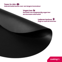 Cookinglife 6 Platzsets + 6 Untersetzer - Rund - Veganes Leder - Schwarz - 12 Stück
