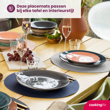 Cookinglife Tischsets - Doppelseitig - Veganes Leder - Grau / Blau ø 38 cm - 6 Stück