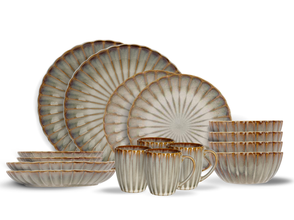 Cosy & Trendy Astera Pearl 16-teiliges Geschirrset für 4 Personen – 4 Speiseteller, 4 Frühstücksteller, 4 Schüsseln und 4 Becher