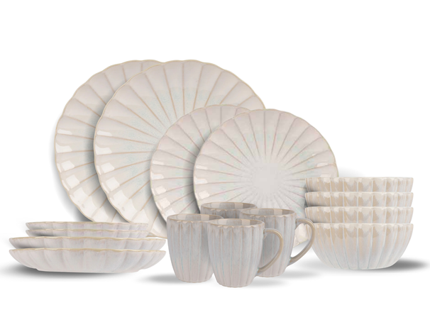 Cosy & Trendy Astera Pure 16-teiliges Geschirrset für 4 Personen – 4 Speiseteller, 4 Frühstücksteller, 4 Schüsseln und 4 Becher