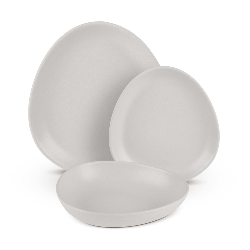BerlingerHaus Geschirrset Matt Creme Oval - 18-teilig / 6 Personen - 6 Speiseteller, 6 Frühstücksteller und 6 Suppenteller
