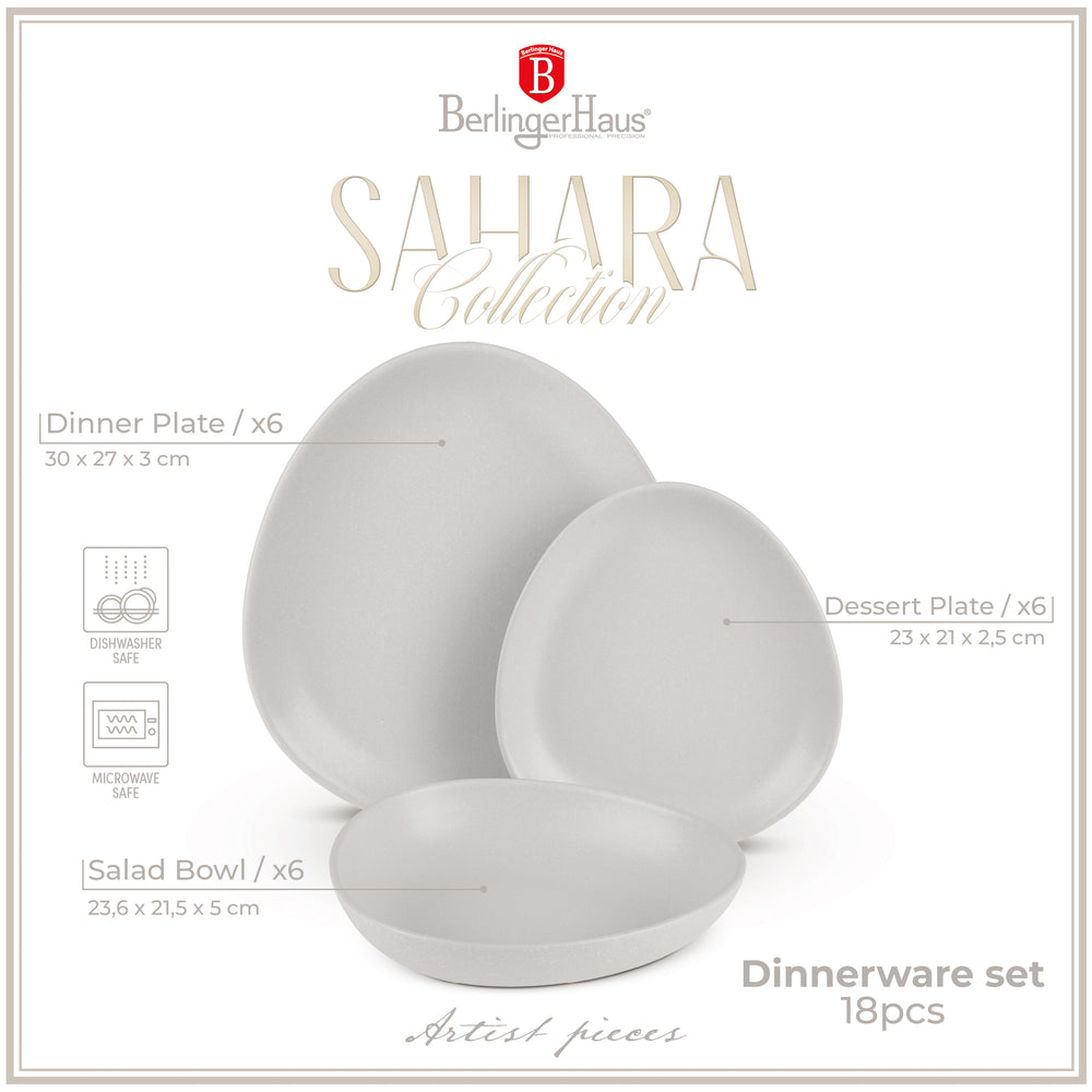 BerlingerHaus Geschirrset Matt Creme Oval - 18-teilig / 6 Personen - 6 Speiseteller, 6 Frühstücksteller und 6 Suppenteller