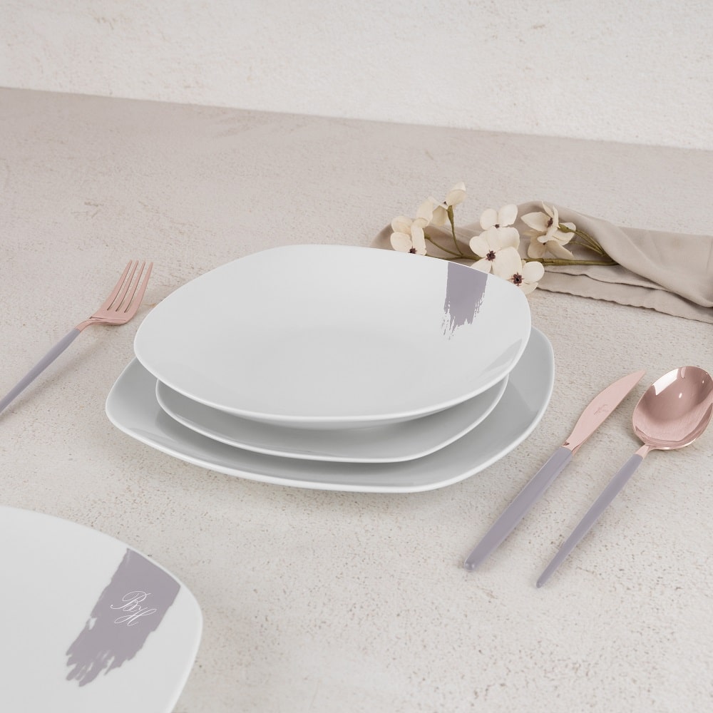 BerlingerHaus Geschirrset Taupe - 18-teilig / 6 Personen - 6 Speiseteller, 6 Frühstücksteller und 6 Suppenteller