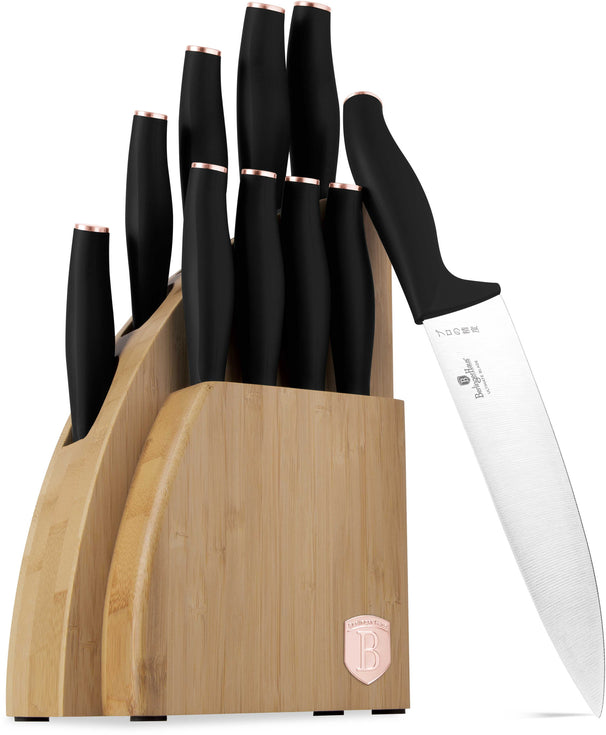 BerlingerHaus Messerblock Schwarz Roségold 10-teilig - Kochmesser, Brotmesser, Santokumesser, Officemesser, Schälmesser & 4 Steakmesser