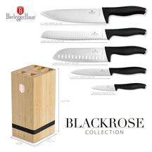 BerlingerHaus Messerblock Schwarz Roségold 6-teilig - Kochmesser, Brotmesser, Santokumesser, Officemesser & Schälmesser