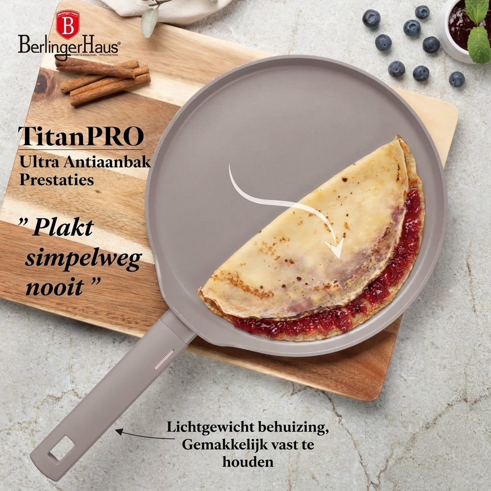 BerlingerHaus Pfannkuchenpfanne Taupe ø 28 cm - geeignet für alle Wärmequellen - Standard Antihaftbeschichtung