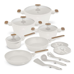 BerlingerHaus Topfset Nordic Matt Crème 11-Teilig - Kochtopf ø 20, 24, 28 cm, Bratpfanne ø 24, 28 cm & Stielkasserolle ø 16 cm - geeignet für alle Wärmequellen