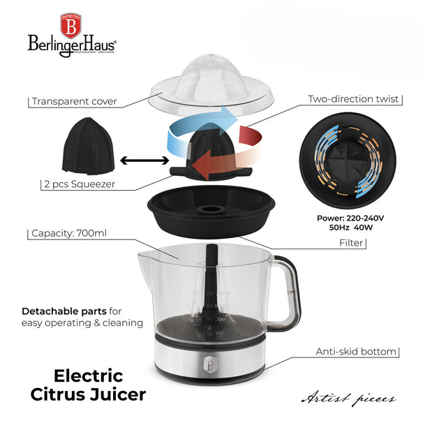 BerlingerHaus Elektrische Zitruspresse / Orangenpresse Schwarz Roségold - 0,7 L - 40 W