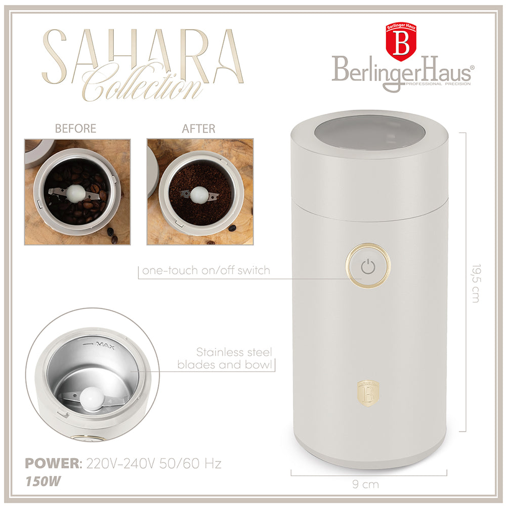 BerlingerHaus Elektrische Kaffeemühle / Kaffeebohnenmühle - Matt Crème - 150W