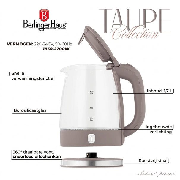 BerlingerHaus Wasserkocher Glas Taupe - 1.7 Liter - 2200W