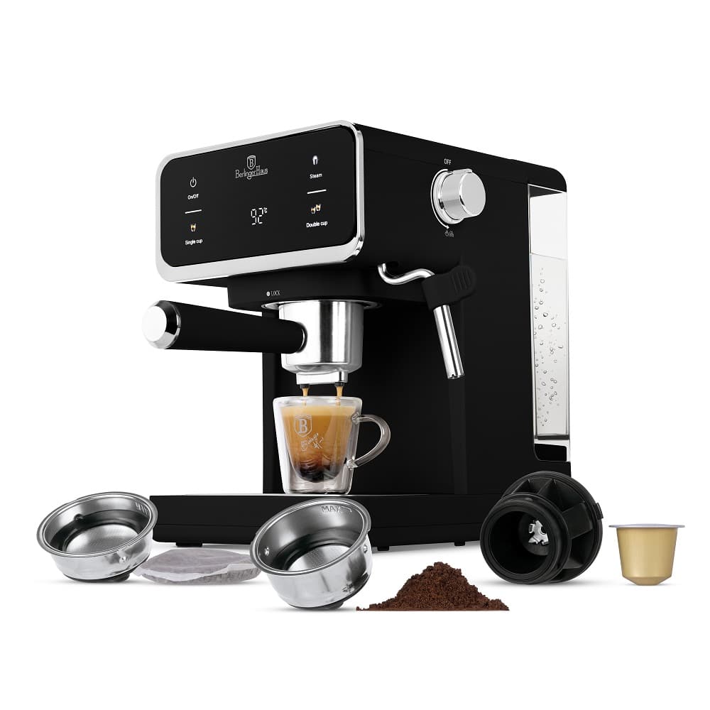 BerlingerHaus Espressomaschine / Siebträgermaschine Digital Matt Schwarz - 3-in-1 - 20 Bar - 1,0 Liter