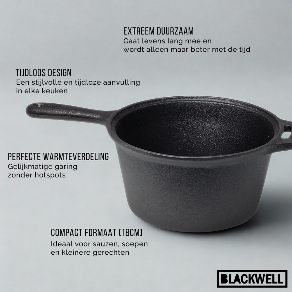 Blackwell Sauteuse Gusseisen / Stielkasserolle ø 18 cm - 1,5 Liter - ohne Antihaftbeschichtung