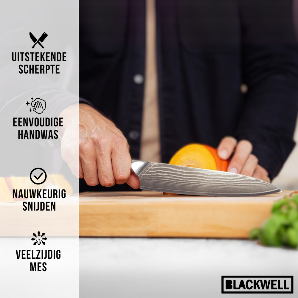 Blackwell Messerset (Kochmesser + Gemüsemesser + Schälmesser) – Japanischer Stil – 67 Lagen Damaszenerstahl – VG10 – 3-teilig