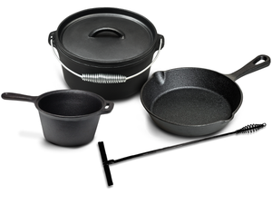 Blackwell Dutch Oven BBQ Set Gusseisen - Bräter + Lifter, Bratpfanne ø 20 cm & Steelpan 18 cm - 4-teilig