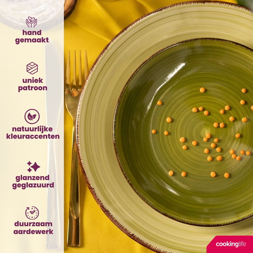 Cookinglife Geschirrset Delice Grün 18-teilig / 6 Personen - 6 Speiseteller, 6 Suppenteller und 6 Frühstücksteller