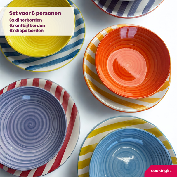 Cookinglife Geschirrset Summer Vibes 18-teilig / 6 Personen - 6 Speiseteller, 6 Frühstücksteller und 6 Suppenteller