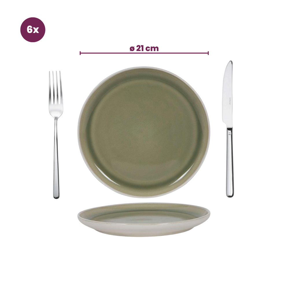 Cookinglife Geschirrset Mosgrün 18-teilig / 6 Personen - 6 Dinner-Teller, 6 Frühstücksteller und 6 Schalen