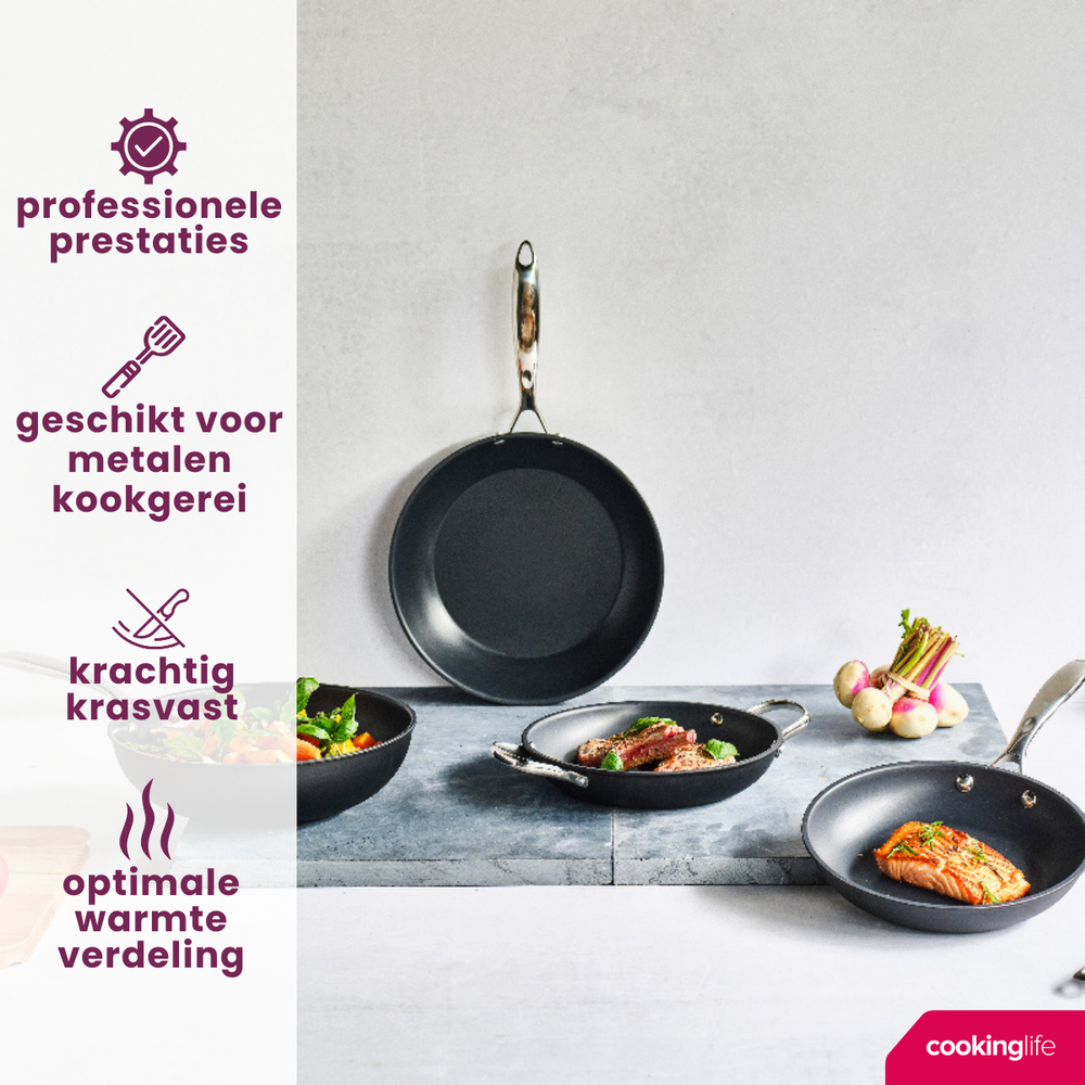 Cookinglife Pfannenset Revolt 3-teilig - Wokpfanne ø 28 cm + Bratpfanne ø 24 & 28 cm - geeignet für alle Wärmequellen - keramische Antihaftbeschichtung
