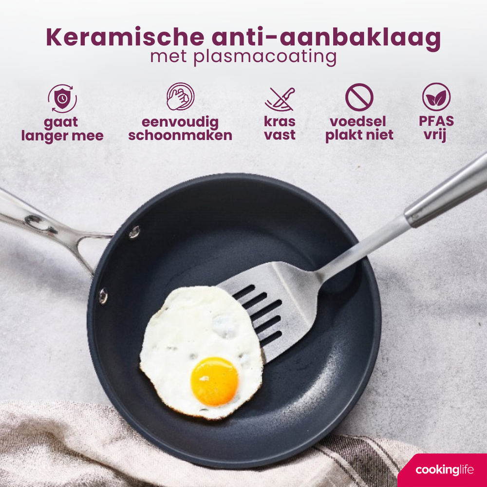 Cookinglife Pfannenset Revolt 3-teilig - Wokpfanne ø 28 cm + Bratpfanne ø 24 & 28 cm - geeignet für alle Wärmequellen - keramische Antihaftbeschichtung