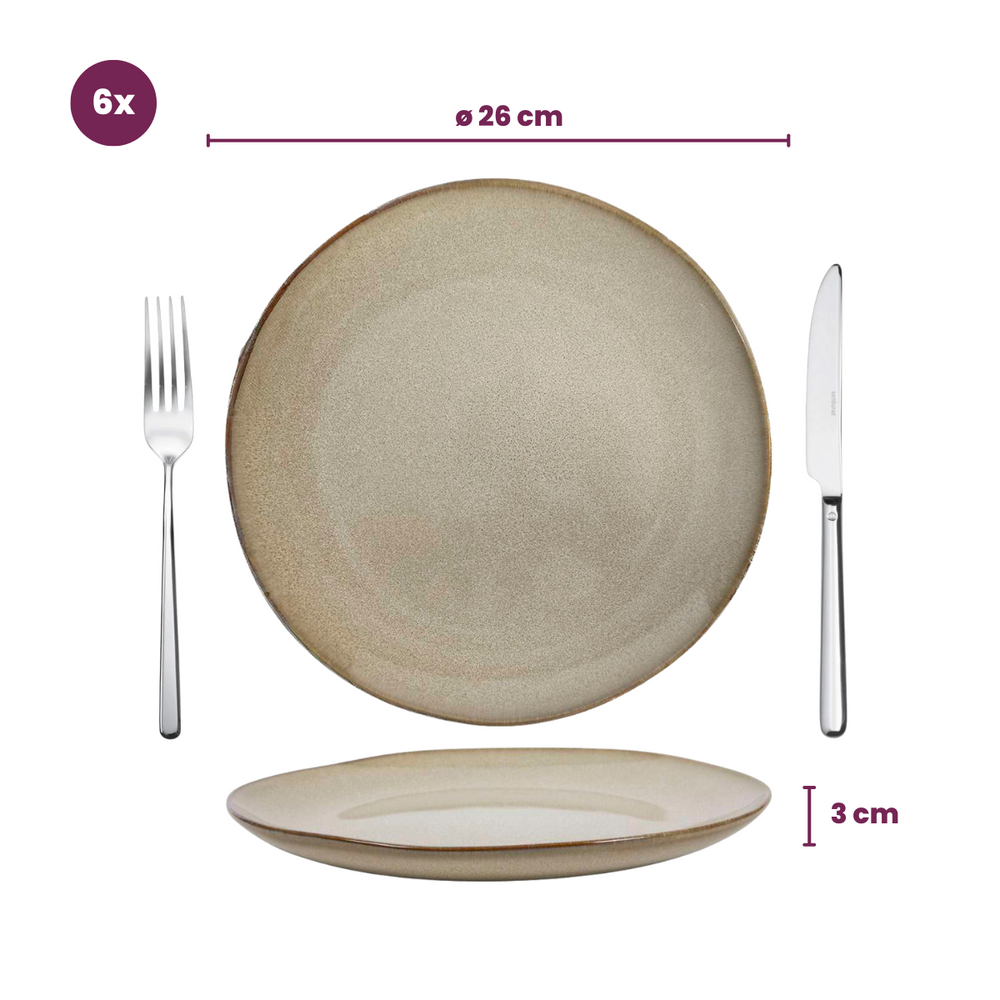 Cookinglife Geschirrset Sabi Beige 18-teilig / 6 Personen - 6 Speiseteller, 6 Frühstücksteller und 6 Schalen