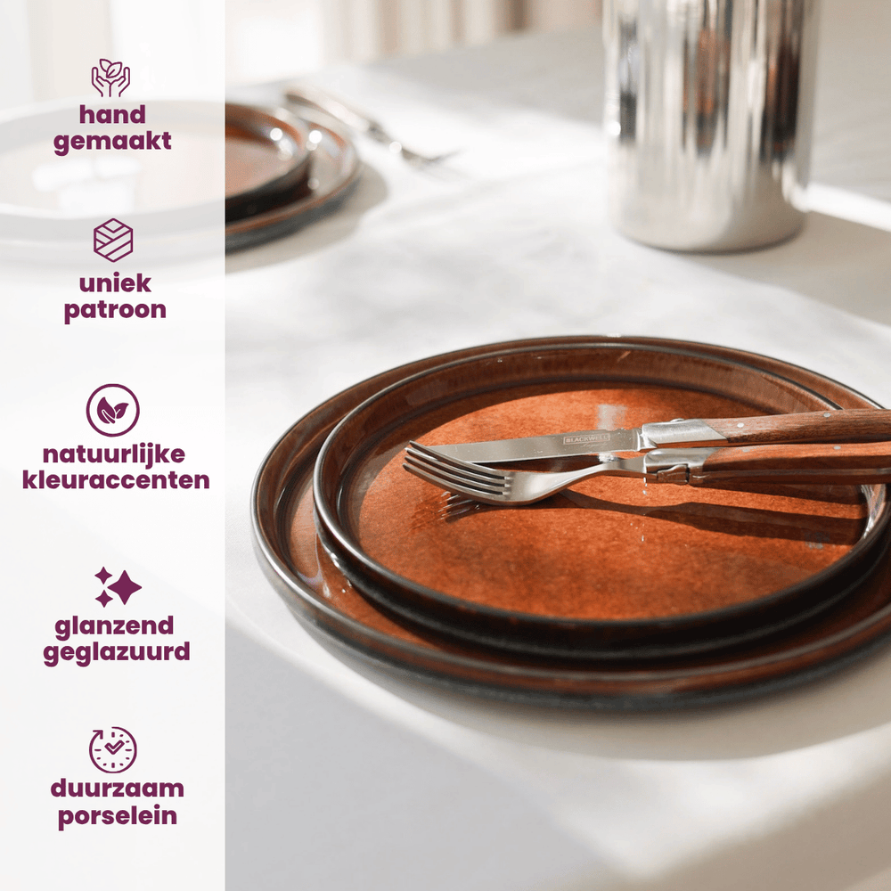 Cosy & Trendy Geschirrset Quintana Amber 18-teilig / 6 Personen - 6 Speiseteller, 6 Suppenteller und 6 Frühstücksteller