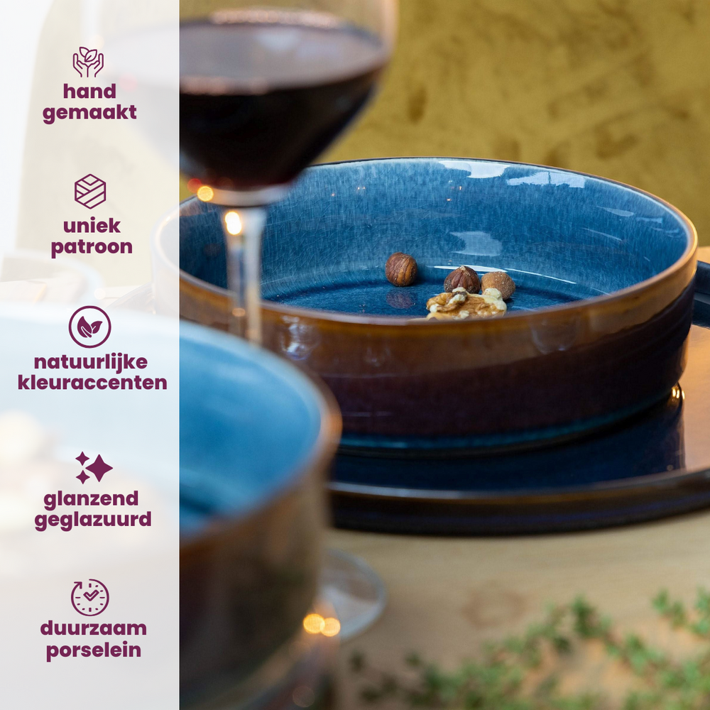 Cosy & Trendy Geschirrset Quintana Blue 18-teilig / 6 Personen - 6 Speiseteller, 6 Suppenteller und 6 Frühstücksteller