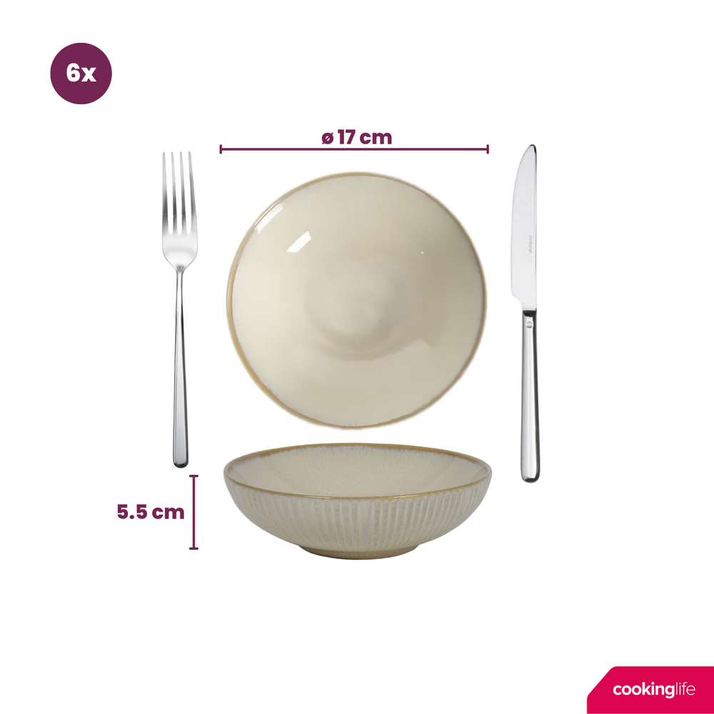 Cookinglife Tiefe Teller Coastal Lines Ocean Beige ø 18 cm - 6 Stück