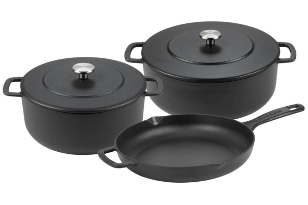 Combekk Topfset Gusseisen Schwarz 3-teilig - Bräter ø 24, 28 cm & Bratpfanne ø 26 cm