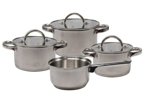 Cooking Topfset 4-teilig Edelstahl - Kochtopf ø 16, 18, 20 cm & Stielkasserolle ø 16 cm - geeignet für alle Wärmequellen