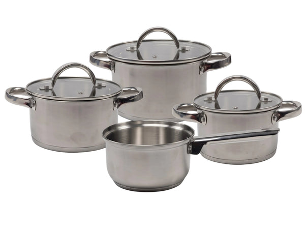 Cooking Topfset 4-teilig Edelstahl - Kochtopf ø 16, 18, 20 cm & Stielkasserolle ø 16 cm - geeignet für alle Wärmequellen