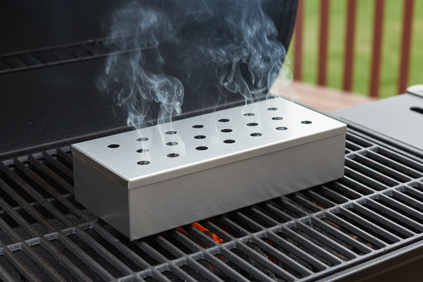 Cookinglife Räucherbox Feuer & Geschmack Edelstahl 25 cm - Räucherbox für Grill und BBQ