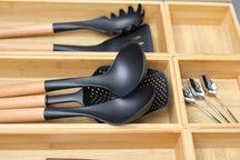 Cookinglife Kochgeschirr Set - Kochgeschirr Set - Holz schwarz 5-teilig - Schaumkelle, Suppenlöffel, Spaghettilöffel, Bratschaufel & Servierlöffel