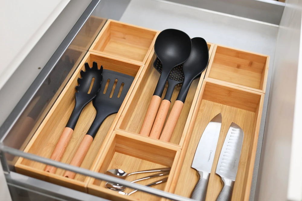 Cookinglife Kochgeschirr Set - Kochgeschirr Set - Holz schwarz 5-teilig - Schaumkelle, Suppenlöffel, Spaghettilöffel, Bratschaufel & Servierlöffel