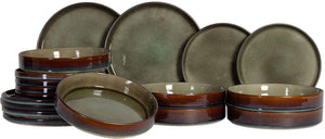 Cosy & Trendy Geschirrset Quintana Green 18-teilig / 6 Personen - 6 Speiseteller, 6 Suppenteller und 6 Frühstücksteller