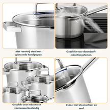 Sola Topfset Diamond 4-teilig – Edelstahl – downdraft-geeignet – Kochtöpfe Ø 16, 18, 20 cm & Stieltopf Ø 16 cm – geeignet für alle Herdarten
