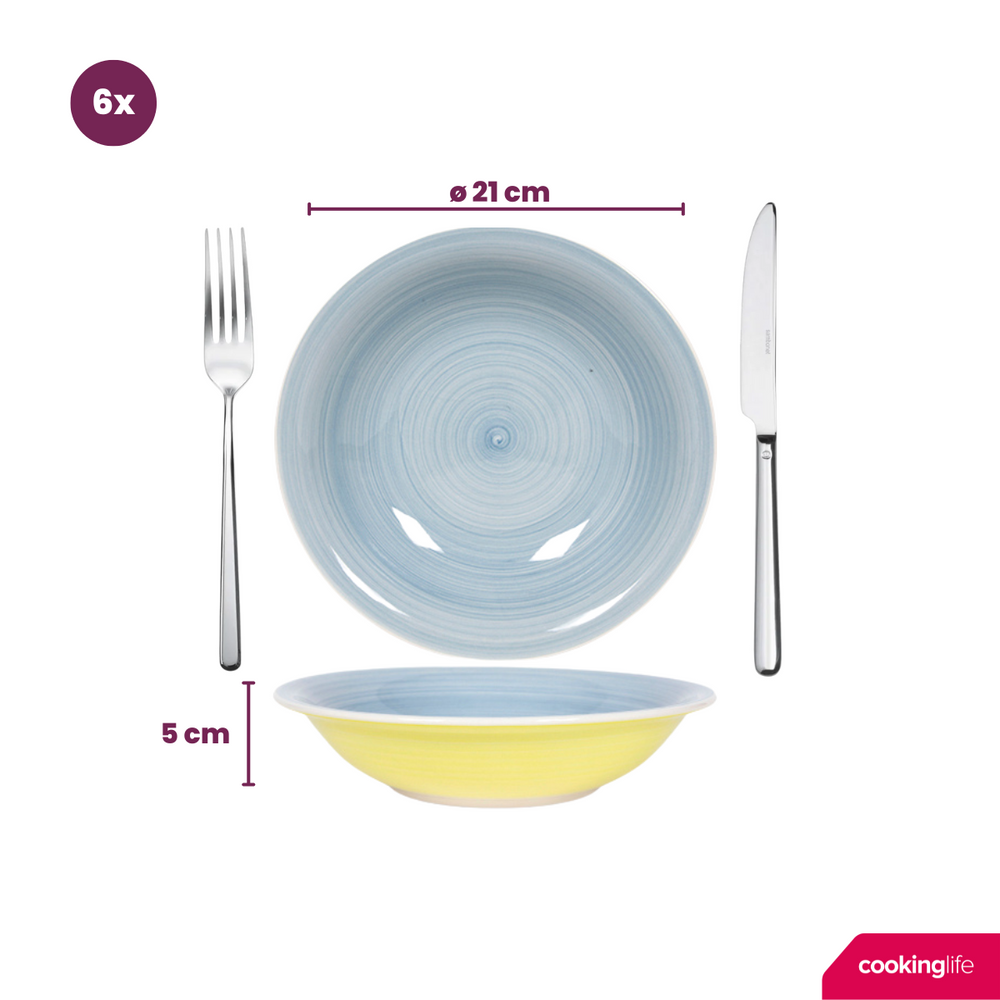 Cookinglife Pastel Harmony 18-teiliges Geschirrset / 6 Personen – 6 Speiseteller, 6 Frühstücksteller und 6 tiefe Teller