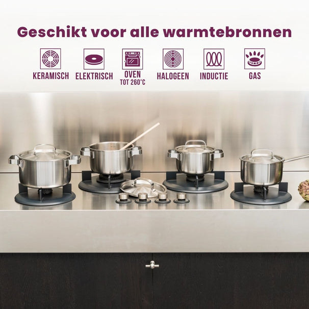 Sola Topfset Ruby 7-Teilig Premium Triply Edelstahl - Kochtopf ø 16, 18, 20 und 24 cm und Stielkasserolle ø 16 cm & BEKA Bratpfannen Pro Induc ø 24 & 28 cm