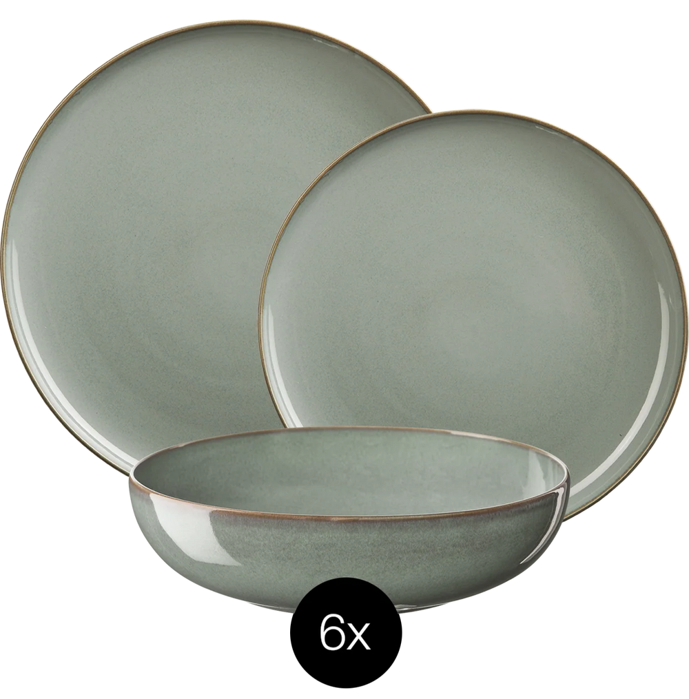 ASA Selection Geschirrset Saisons - Eucalyptus - 18-teilig / 6 Personen - 6 Speiseteller, 6 Schalen und 6 Frühstücksteller