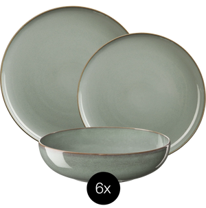 ASA Selection Geschirrset Saisons - Eucalyptus - 18-teilig / 6 Personen - 6 Speiseteller, 6 Schalen und 6 Frühstücksteller