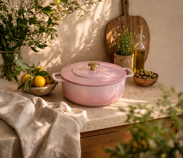 Combekk Bräter mit Deckel Gusseisen Pink ø 24 cm / 3.8 Liter - emaillierte Antihaftbeschichtung