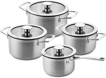 DUCQ Topfset - Stieltopf ø 16, 18, 20 cm & Stieltopf ø 16 cm + Deckel - Induktion - Downdraft - Edelstahl - 4-teilig