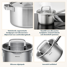 Sola Topfset Juvia 4-teilig – Edelstahl – downdraft-geeignet – Kochtöpfe Ø 16, 18, 20 cm & Stieltopf Ø 16 cm – geeignet für alle Herdarten